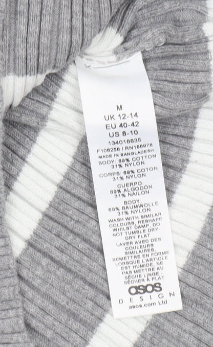 ASOS DESIGN Women’s Grey Striped Crew Neck Knit Jumper Size M 12-14