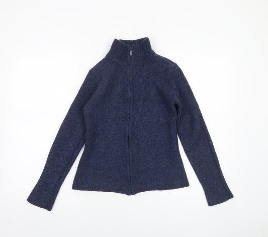 Laura Ashley Women’s Blue Wool Full Zip High Neck Petite Jumper S