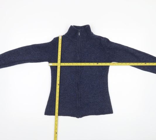Laura Ashley Women’s Blue Wool Full Zip High Neck Petite Jumper S