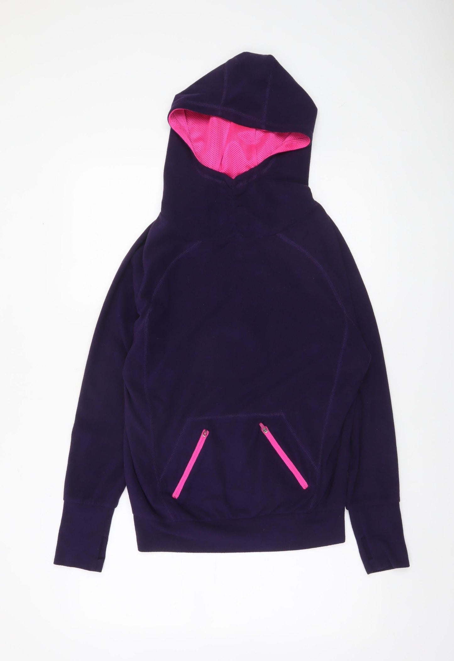 Tu Women's Purple Fleece Pullover Hoodie Size 8 with Pink Zip Accents