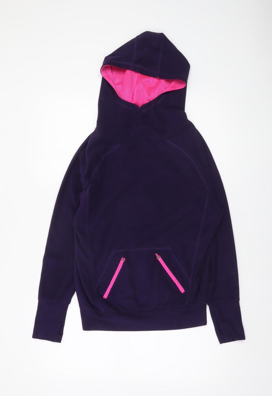 Tu Women's Purple Fleece Pullover Hoodie Size 8 with Pink Zip Accents
