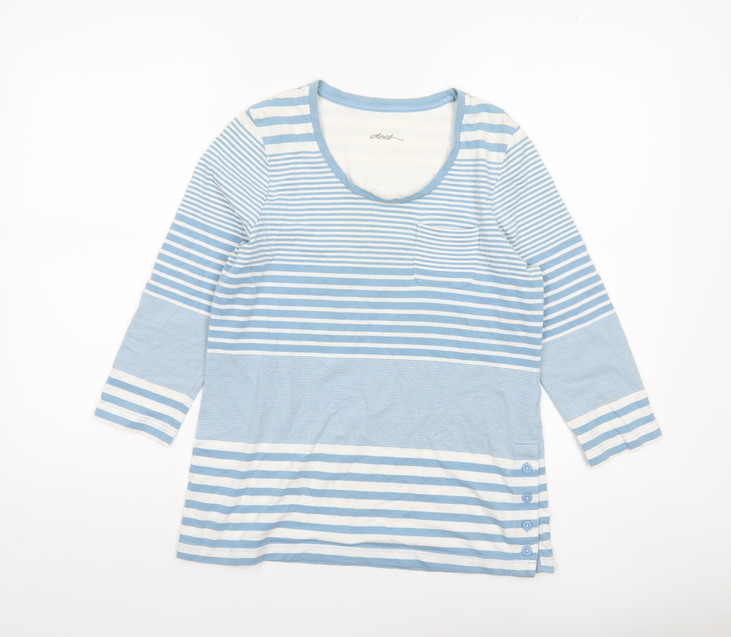 Dash Women Blue Striped 3/4 Sleeve Cotton Jersey T-Shirt Size 10