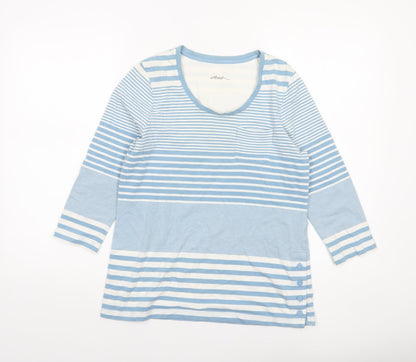 Dash Women Blue Striped 3/4 Sleeve Cotton Jersey T-Shirt Size 10