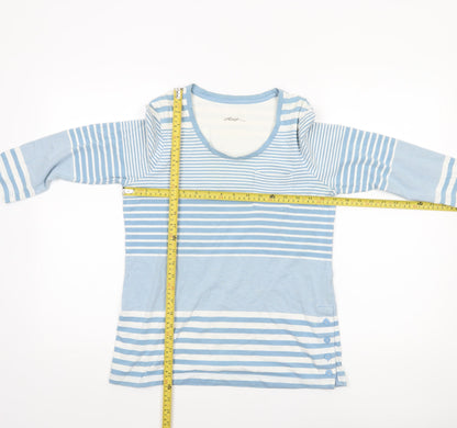 Dash Women Blue Striped 3/4 Sleeve Cotton Jersey T-Shirt Size 10