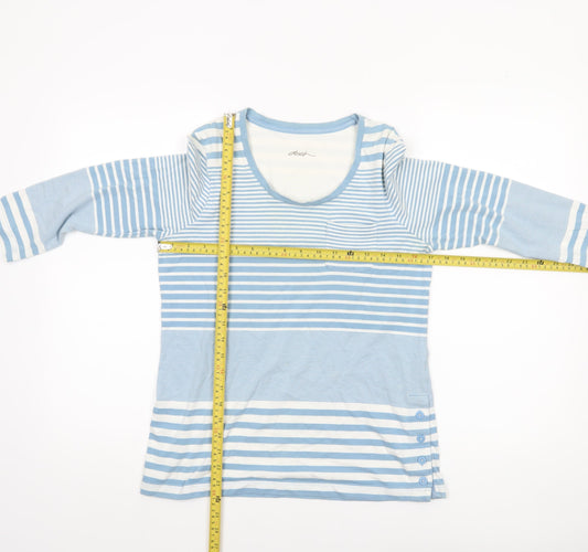 Dash Women Blue Striped 3/4 Sleeve Cotton Jersey T-Shirt Size 10