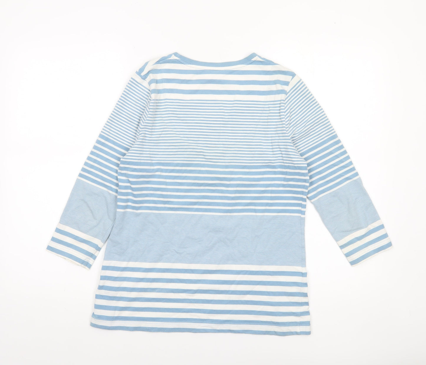 Dash Women Blue Striped 3/4 Sleeve Cotton Jersey T-Shirt Size 10