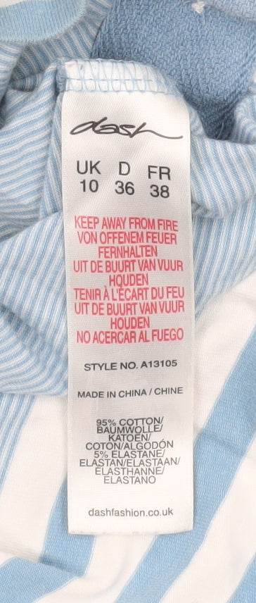 Dash Women Blue Striped 3/4 Sleeve Cotton Jersey T-Shirt Size 10