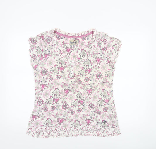 Mantaray Women Multicoloured Floral Cotton V-Neck T-Shirt Size 16