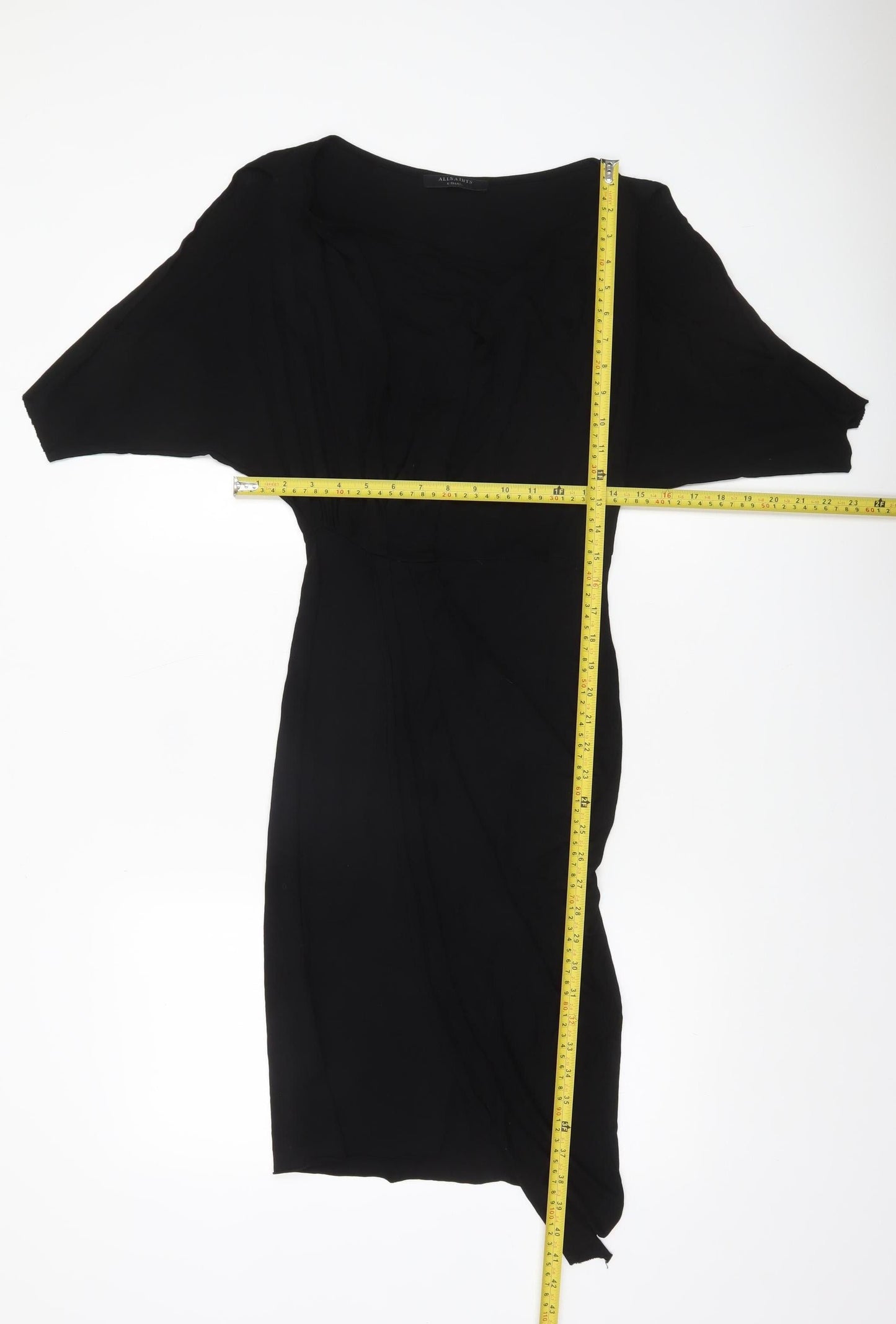 AllSaints Women's Black XS Asymmetric Knee Length Viscose Dress