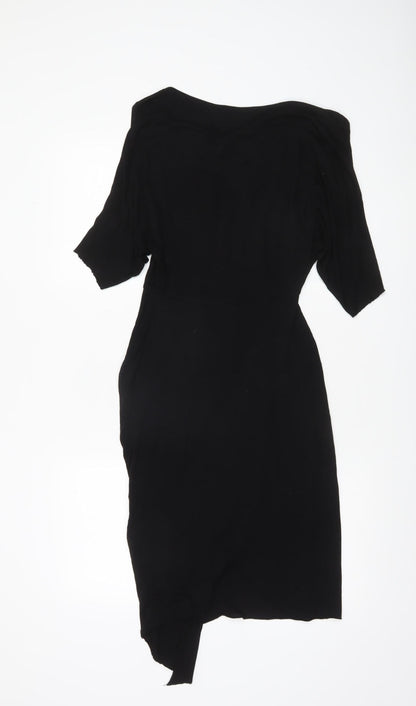 AllSaints Women's Black XS Asymmetric Knee Length Viscose Dress