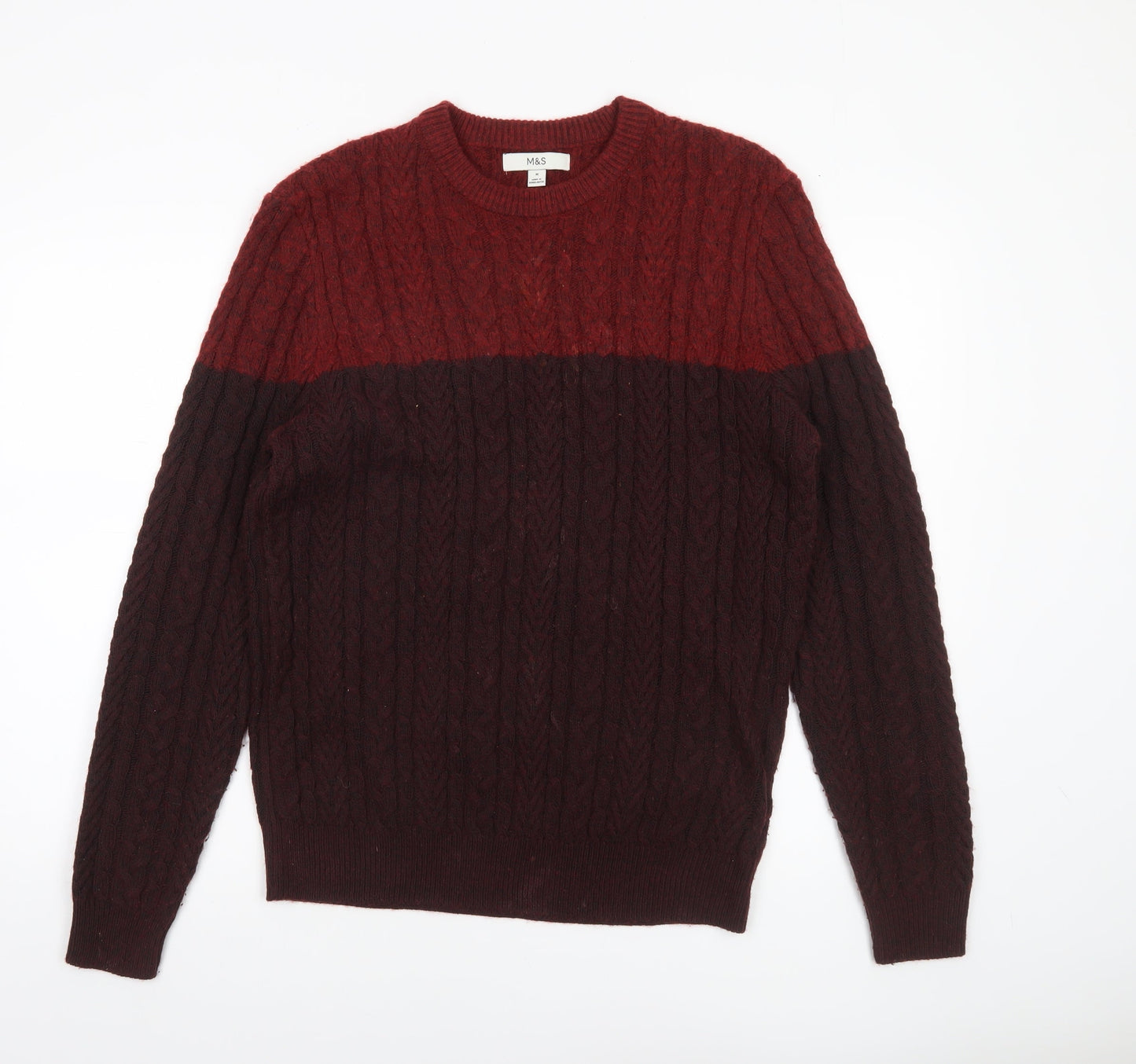 Marks and Spencer Men's Red Cable-Knit Jumper Size M Classic Fit