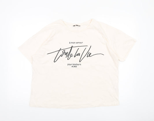 Peacocks Women’s Ivory T-Shirt Size 16 Basic Crew Neck Cotton