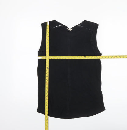 Hush Women's Black Linen Blend Lace Trim Sleeveless Tank Top XS