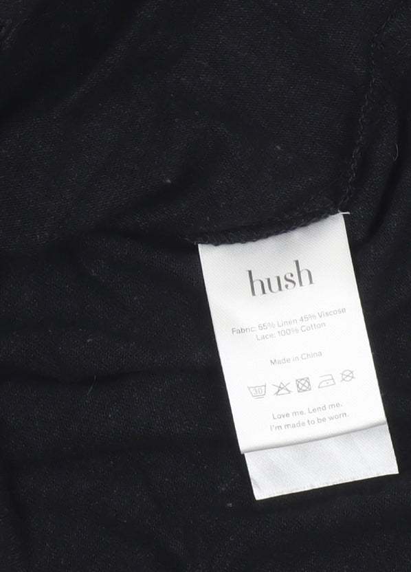 Hush Women's Black Linen Blend Lace Trim Sleeveless Tank Top XS