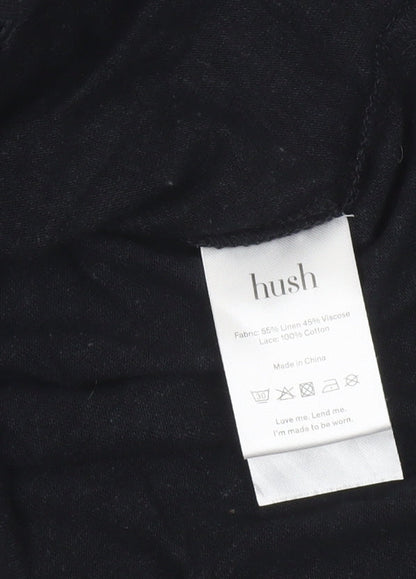 Hush Women's Black Linen Blend Lace Trim Sleeveless Tank Top XS