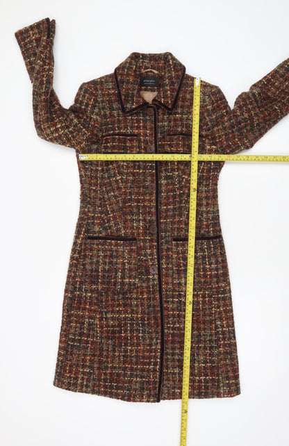 Principles Women's Brown Tweed Long Wool Blend Coat Size 8