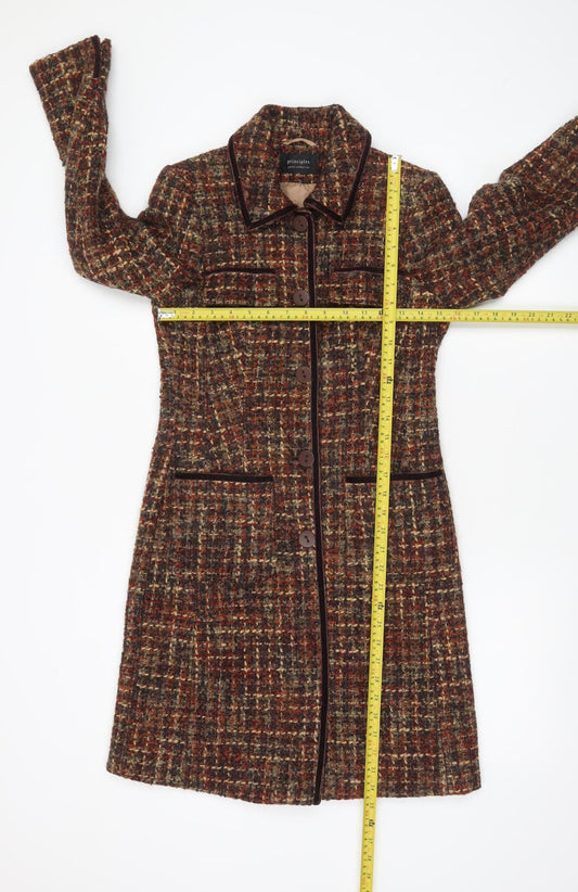 Principles Women's Brown Tweed Long Wool Blend Coat Size 8