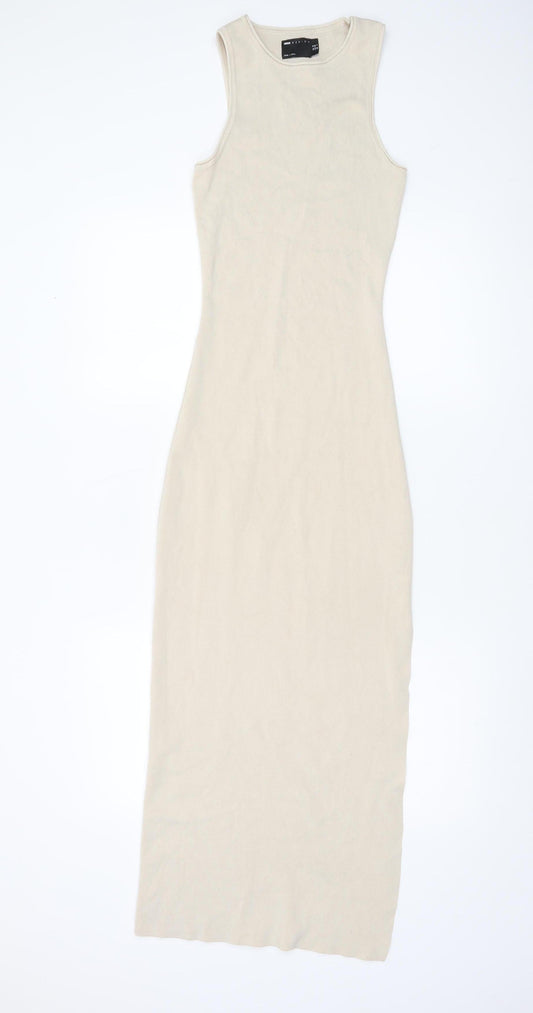 ASOS DESIGN Women’s Beige Midi Bodycon Sleeveless Knit Dress Size 10