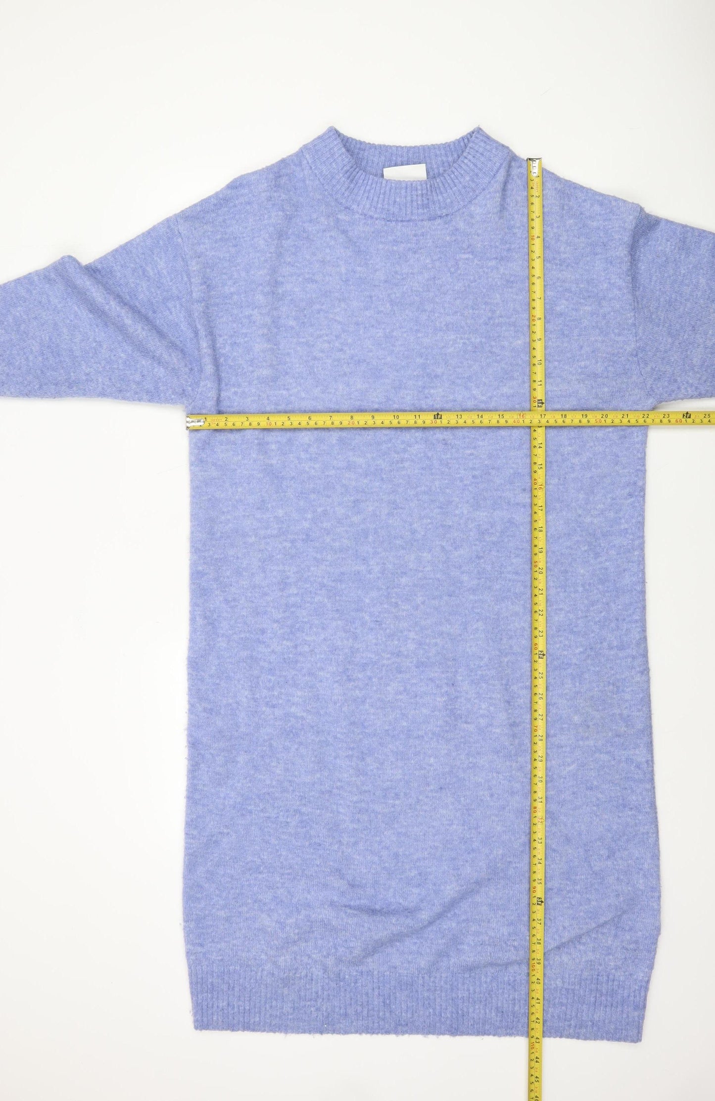 Monki Womens Blue Knit Jumper Dress XS High Neck 3/4 Sleeve Casual