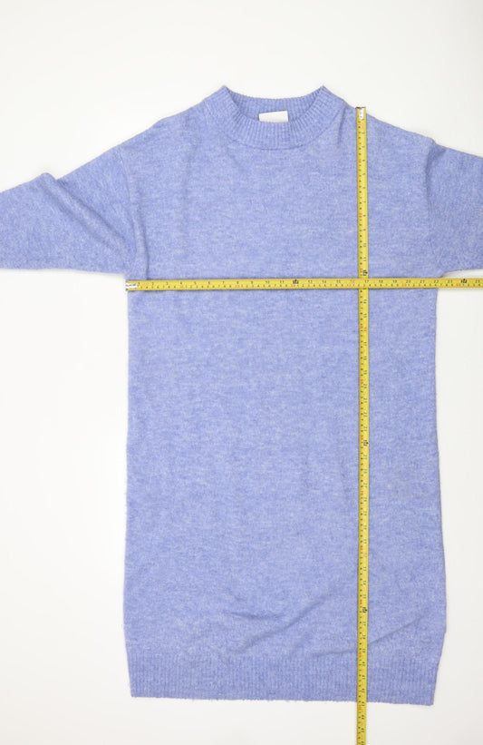 Monki Womens Blue Knit Jumper Dress XS High Neck 3/4 Sleeve Casual
