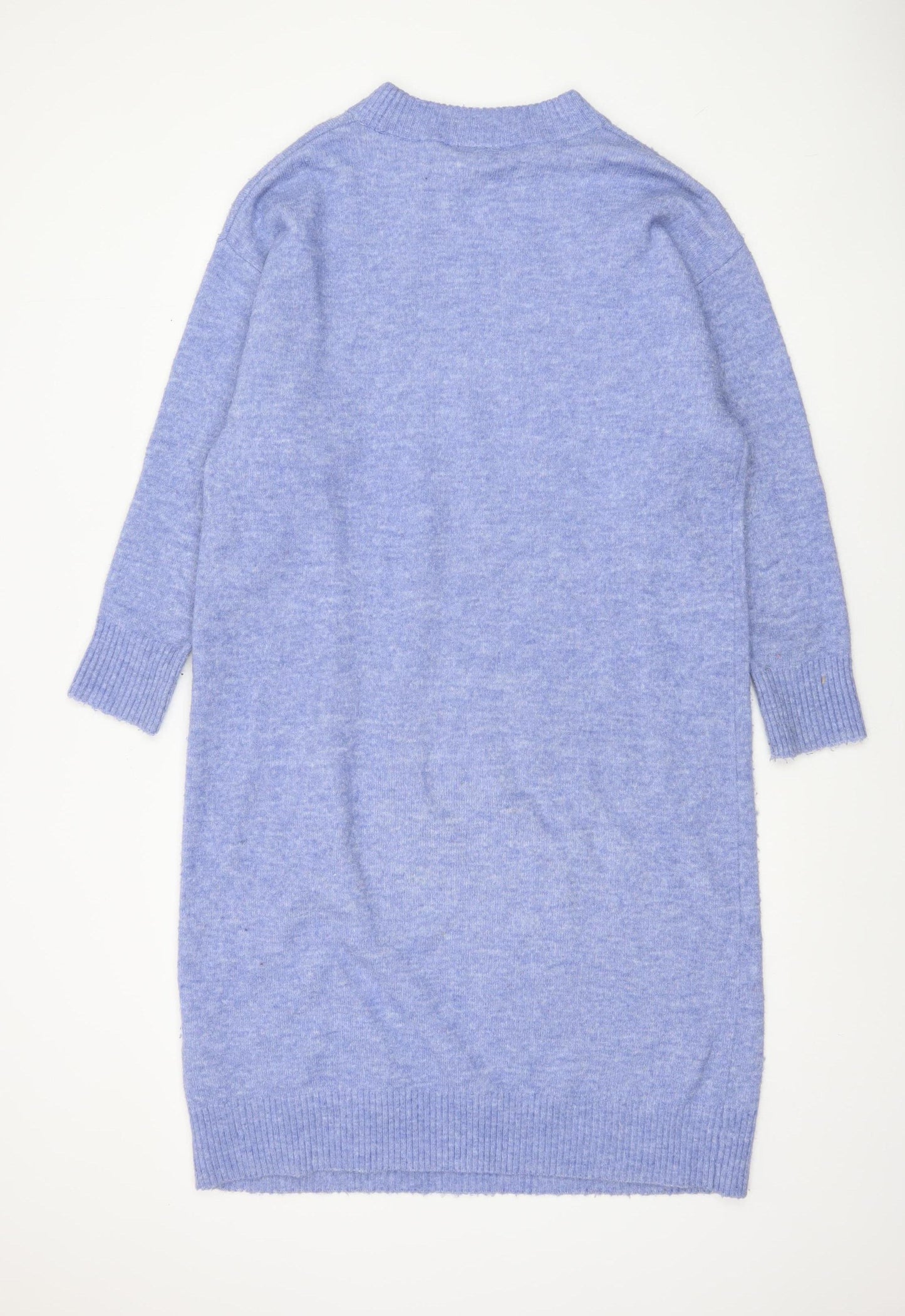 Monki Womens Blue Knit Jumper Dress XS High Neck 3/4 Sleeve Casual