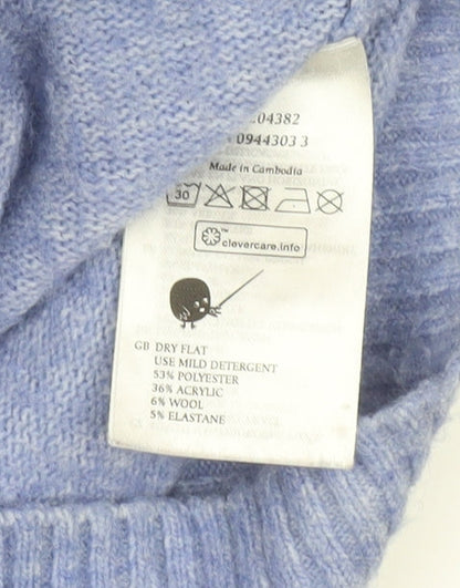 Monki Womens Blue Knit Jumper Dress XS High Neck 3/4 Sleeve Casual