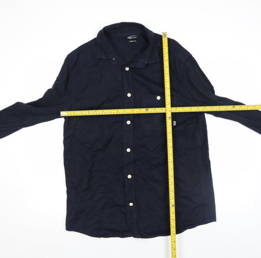 DeFacto Men's Blue Regular Fit Long Sleeve Cotton Button-Up Shirt M