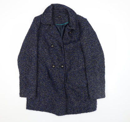 M&Co Women Blue Tweed Mid-Length Pea Coat Size 14 Wool Blend