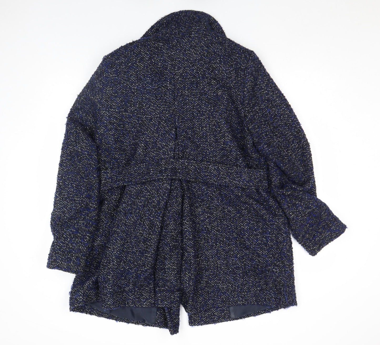 M&Co Women Blue Tweed Mid-Length Pea Coat Size 14 Wool Blend