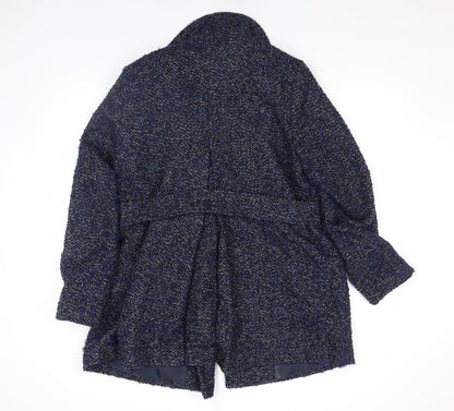 M&Co Women Blue Tweed Mid-Length Pea Coat Size 14 Wool Blend