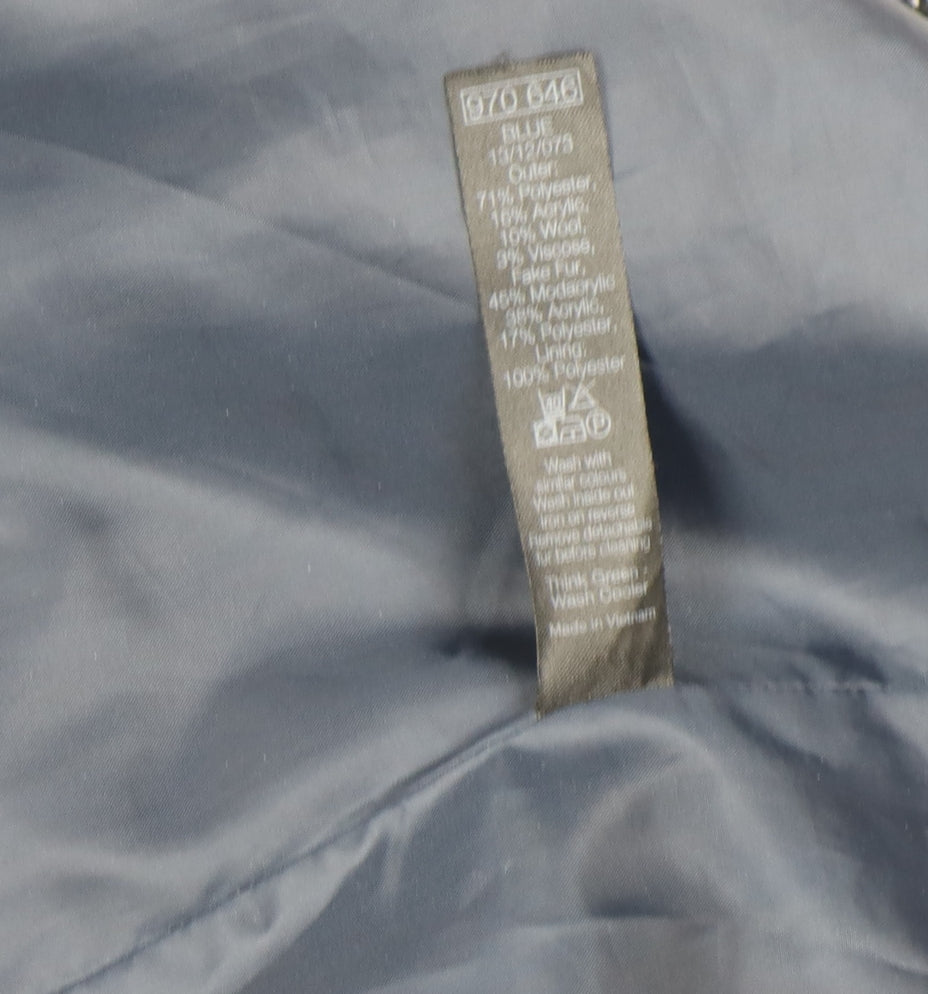 M&Co Women Blue Tweed Mid-Length Pea Coat Size 14 Wool Blend