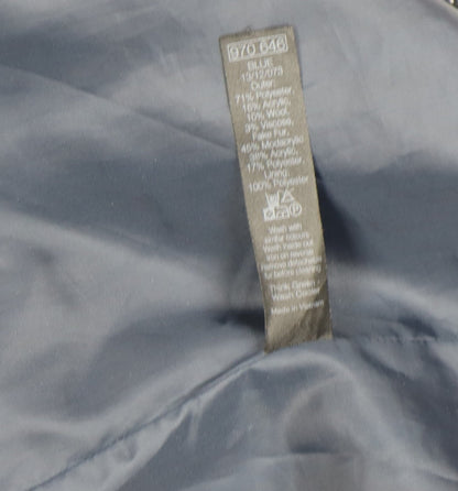 M&Co Women Blue Tweed Mid-Length Pea Coat Size 14 Wool Blend