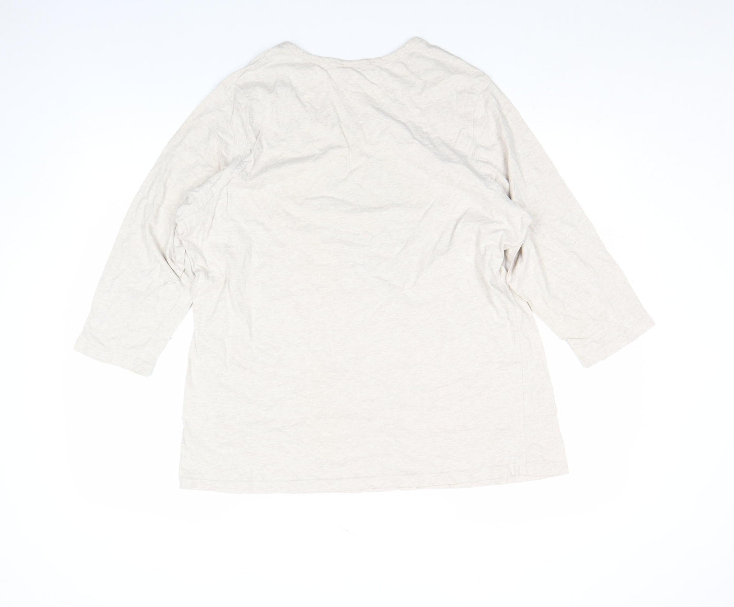 Cotton Traders Women’s Beige Owl Sequin 3/4 Sleeve Cotton T-Shirt Size 24