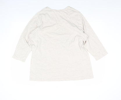 Cotton Traders Women’s Beige Owl Sequin 3/4 Sleeve Cotton T-Shirt Size 24