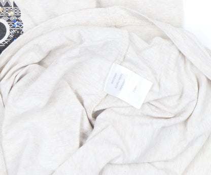 Cotton Traders Women’s Beige Owl Sequin 3/4 Sleeve Cotton T-Shirt Size 24