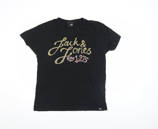 Unisex Adults UK Size L JACK & JONES Black Basic T-Shirt