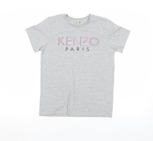 Kenzo Girls Grey Logo T-Shirt 12 Years Lightweight Cotton Top