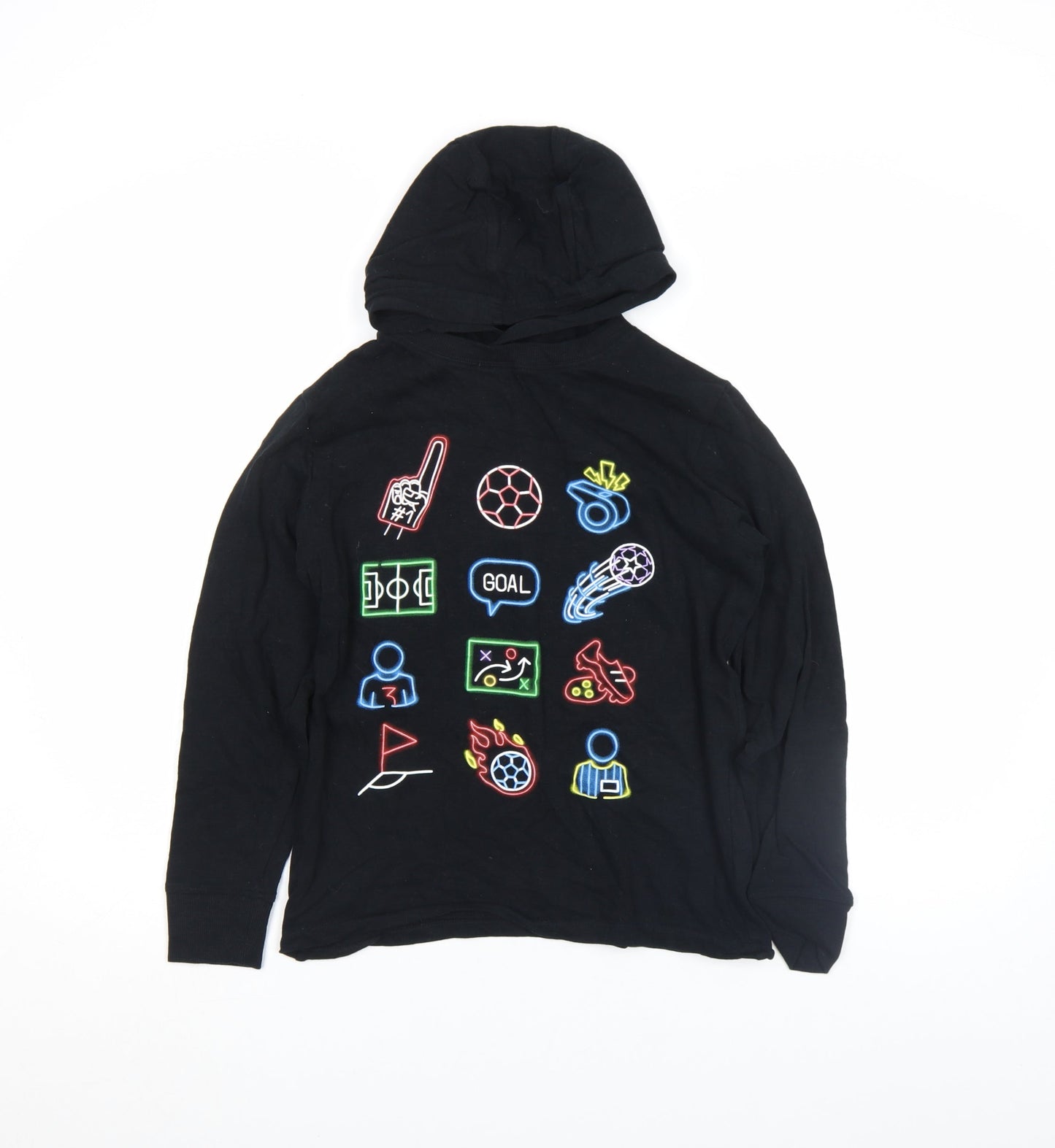 Next Boys Black Pullover Hoodie 11 Years Graphic Sports Design