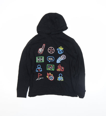 Next Boys Black Pullover Hoodie 11 Years Graphic Sports Design