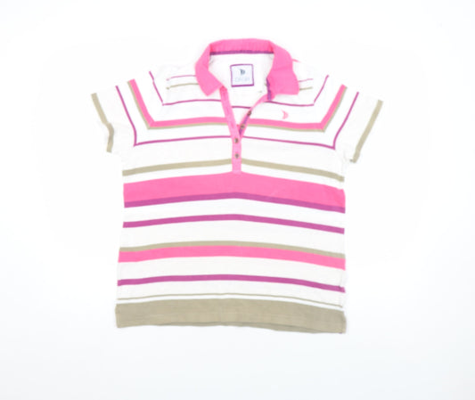 DASH Womens Multicoloured Striped Cotton Polo Shirt Size 16