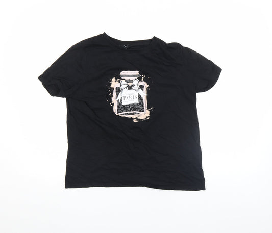 New Look Women's Black Graphic Paris Cotton T-Shirt Size 12