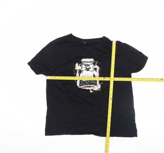 New Look Women's Black Graphic Paris Cotton T-Shirt Size 12