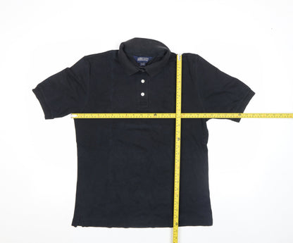Lands' End Women's Black Cotton Short Sleeve Polo Shirt Size S