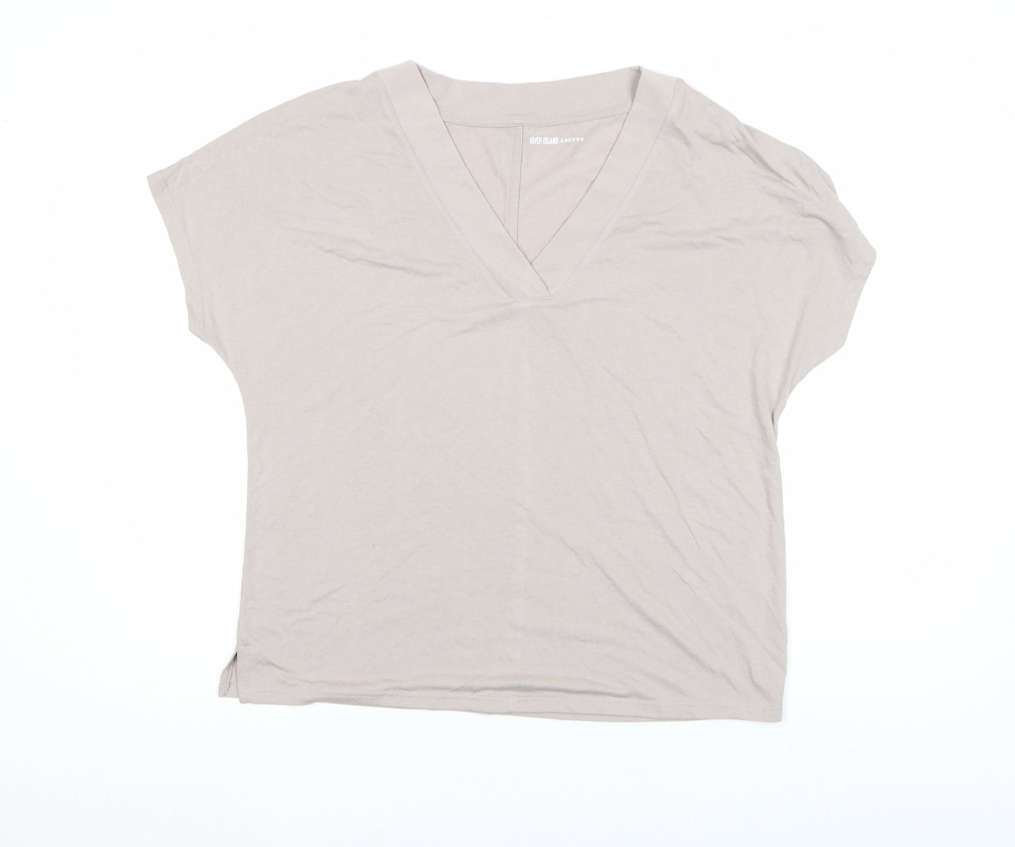 Womens UK Size 10 River Island Beige Basic T-Shirt