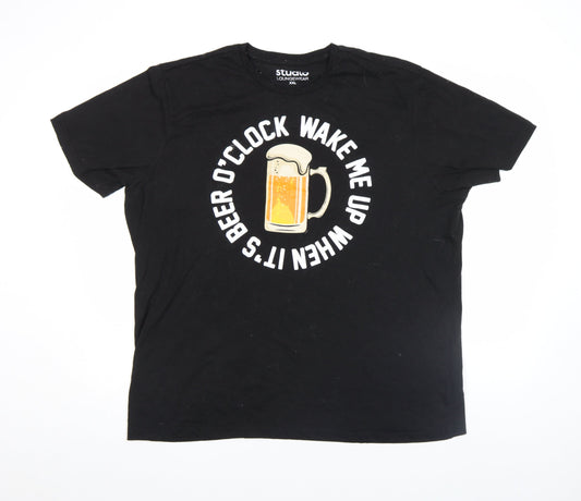 Studio Mens Black 2XL Beer Graphic Short Sleeve T-Shirt