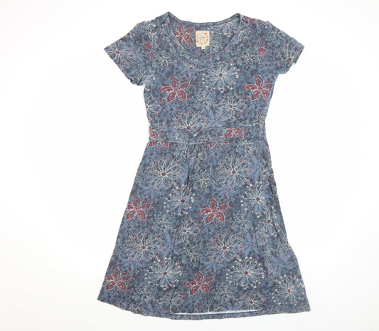 Mantaray Women’s Blue Floral A-Line Dress Size 8 Short Sleeve