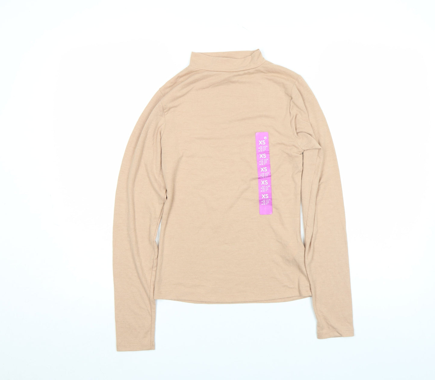 Primark Womens Beige XS Long Sleeve Roll Neck Basic Top