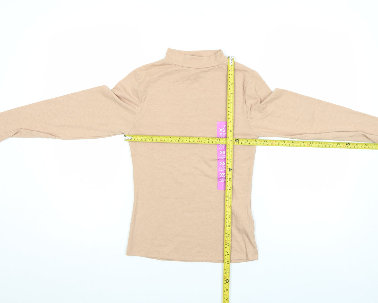 Primark Womens Beige XS Long Sleeve Roll Neck Basic Top