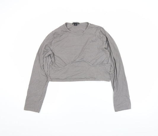 PrettyLittleThing Women’s Grey Cropped Long Sleeve Slim Fit Top UK 16