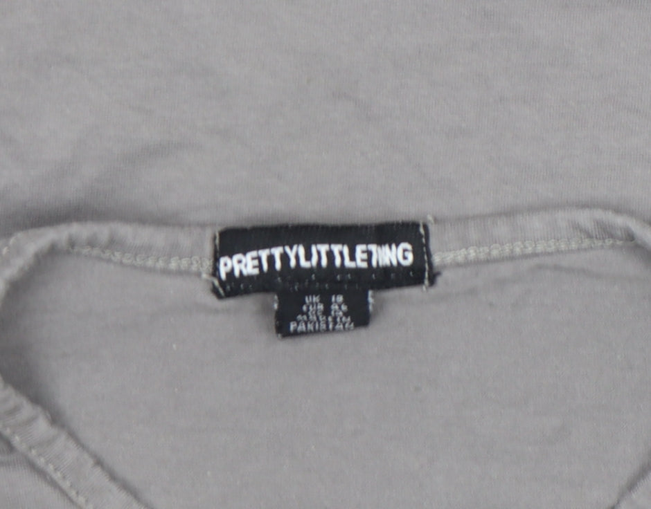 Womens UK Size 16 PRETTYLITTLETHING Grey Cropped T-Shirt